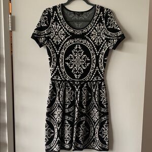 Elegant Black and White Patterned Sweater Dress